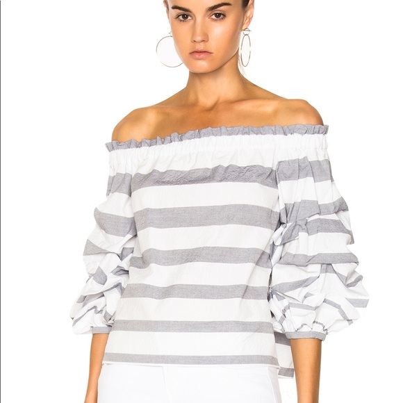Alexis Juneau Striped Off The Shoulder Puff Sleeve - Picture 4 of 8